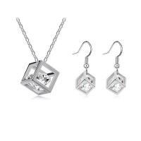 Jewelry Gift Sets, Brass, with Cubic Zirconia, Square, plated, 2 pieces & fashion jewelry & for woman 8mm Approx 45 cm 