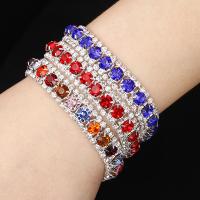 Rhinestone Brass Bracelets, with brass claw chain, silver color plated, fashion jewelry & for woman & faceted Approx 19 cm 