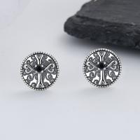 925 Sterling Silver Stud Earring, Antique finish, fashion jewelry & micro pave cubic zirconia & for woman, 10mm [