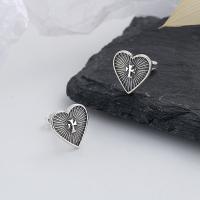 925 Sterling Silver Stud Earring, Heart, Antique finish, fashion jewelry & for woman, 10mm [
