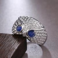 Brass Finger Ring, with Cats Eye, Owl, silver color plated, fashion jewelry & Unisex 13mm 