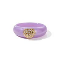 Rhinestone Stainless Steel Finger Ring, Porcelain, with 304 Stainless Steel, polished & for woman & with rhinestone, purple, 6.8mm 