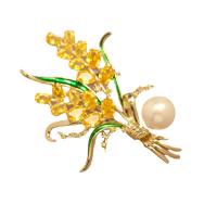 Cubic Zirconia Brooch, Brass, with Plastic Pearl, Wheat, gold color plated, fashion jewelry & micro pave cubic zirconia & for woman, mixed colors [