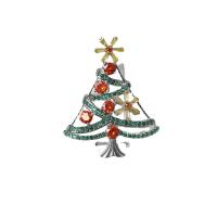 Broche Joyería Navidad, metal, Árbol de Navidad, chapado en oro real, micro arcilla de zirconia cúbica & para mujer, color mixto, 42x35mm, Vendido por Par