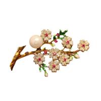 Cubic Zirconia Brooch, Brass, with Plastic Pearl, Flower, gold color plated, fashion jewelry & micro pave cubic zirconia & for woman, mixed colors [