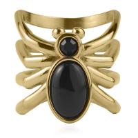 Titanium Steel Finger Ring, Spider, Vacuum Plating, Unisex & micro pave cubic zirconia, golden, US Ring [