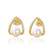 Sterling Silver Natural Pearl Stud Earring, 925 Sterling Silver, with Freshwater Pearl, Geometrical Pattern, plated, for woman [