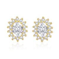 Sterling Silver Stud Earring, 925 Sterling Silver, Geometrical Pattern, plated, micro pave rhinestone & for woman [