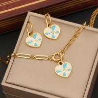 Enamel Stainless Steel Jewelry Sets, 304 Stainless Steel, Heart, gold color plated & for woman & with rhinestone 