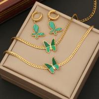Enamel Stainless Steel Jewelry Sets, 304 Stainless Steel, Butterfly, gold color plated & for woman [