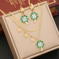 Enamel Stainless Steel Jewelry Sets, 304 Stainless Steel, Flower, gold color plated & for woman 