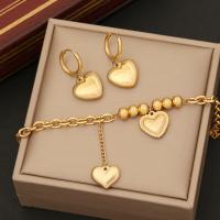 Fashion Stainless Steel Jewelry Sets, 304 Stainless Steel, Heart, gold color plated & for woman 
