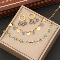 Enamel Stainless Steel Jewelry Sets, 304 Stainless Steel, Evil Eye, gold color plated & for woman 