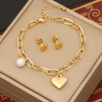 Fashion Stainless Steel Jewelry Sets, 304 Stainless Steel, with Plastic Pearl, Heart, gold color plated & for woman 