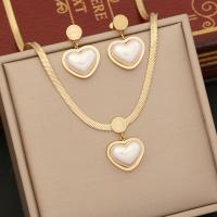 Rhinestone stainless steel Jewelry Set, 304 Stainless Steel, with Plastic Pearl, Heart, gold color plated & for woman & with rhinestone [