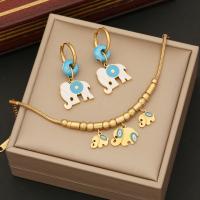 Enamel Stainless Steel Jewelry Sets, 304 Stainless Steel, Elephant, gold color plated & for woman [