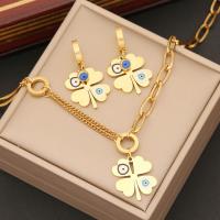 Enamel Stainless Steel Jewelry Sets, 304 Stainless Steel, Flower, gold color plated, evil eye pattern & for woman 