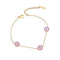 Evil Eye Jewelry Bracelet, 304 Stainless Steel, with 2inch extender chain, gold color plated, for woman & enamel Approx 7 Inch 