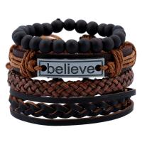Cowhide Bracelets, with Linen & PU Leather & Zinc Alloy, handmade, 4 pieces & fashion jewelry & Unisex, Crystal Brown, 6cm cm [