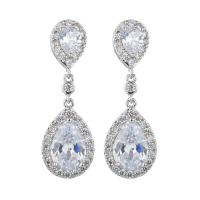 Cubic Zircon Brass Earring, with Cubic Zirconia, Teardrop, plated, fashion jewelry & for woman 