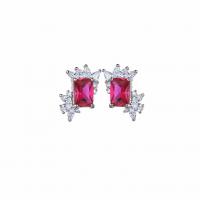 Cubic Zircon Brass Earring, with Cubic Zirconia, Square, platinum color plated, fashion jewelry & for woman 