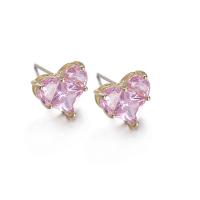 Cubic Zircon Brass Earring, with Cubic Zirconia, Heart, plated, fashion jewelry & for woman & faceted 