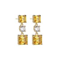 Cubic Zircon Brass Earring, with Cubic Zirconia, Square, plated, fashion jewelry & for woman & faceted 
