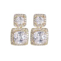 Cubic Zircon Brass Earring, with Cubic Zirconia, Square, plated, fashion jewelry & for woman 