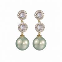 Cubic Zircon Brass Earring, with pearl & Cubic Zirconia, Round, plated, fashion jewelry & for woman 