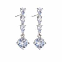Cubic Zircon Brass Earring, with Cubic Zirconia, Round, platinum color plated, fashion jewelry & for woman & faceted, clear 