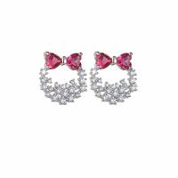Cubic Zircon Brass Earring, with Cubic Zirconia, Bowknot, platinum color plated, fashion jewelry & for woman 