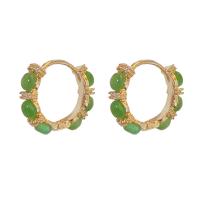 Cats Eye Earring, Brass, with Cats Eye, gold color plated, fashion jewelry & micro pave cubic zirconia & for woman, green [