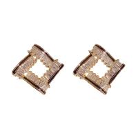 Cubic Zirconia Micro Pave Brass Earring, Rhombus, gold color plated, fashion jewelry & micro pave cubic zirconia & for woman & enamel [