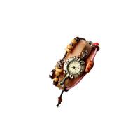 Unisexe Armbanduhr, Split-Layer-Rindsleder, mit Edelstein & Glas & Holz, handgemacht, drei Schichten & Modeschmuck, farbenfroh, 30x25mm, Länge:17 cm, verkauft von PC[