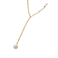 Collier de perles d'eau douce naturelles, Acier titane, avec perle d'eau douce cultivée, avec 5.5cm chaînes de rallonge, Plaqué d'or, bijoux de mode & pour femme, doré cm, Vendu par PC[