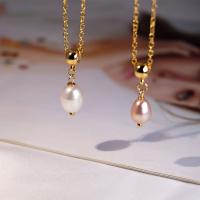 Collier de perles d'eau douce naturelles, Acier titane, avec perle d'eau douce cultivée & laiton, avec 5.5cm chaînes de rallonge, Plaqué d'or, bijoux de mode & pour femme, plus de couleurs à choisir cm, Vendu par PC[