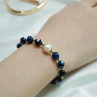 Gemstone Pearl Bracelets, Brass, with Gemstone & Freshwater Pearl, with 3.5cm extender chain, handmade, fashion jewelry & for woman .5 cm 