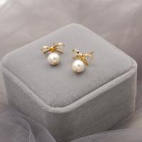 Freshwater Pearl Brass Earring, with Freshwater Pearl, real gold plated, fashion jewelry & for woman, two different colored, 20mm [