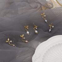Süßwasser Perle Messing Ohrring, mit Natürliche kultivierte Süßwasserperlen, vergoldet, Modeschmuck & für Frau & mit Strass, keine, 24mm, verkauft von Paar[