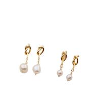 Freshwater Pearl Brass Earring, with Freshwater Pearl, real gold plated, fashion jewelry & for woman, two different colored, 36mm [