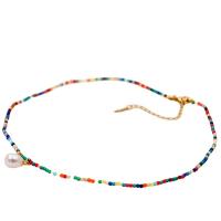 Natural Freshwater Pearl Necklace, Titanium Steel, with Freshwater Pearl & Crystal, with 5.5cm extender chain, real gold plated, fashion jewelry & for woman, multi-colored cm [