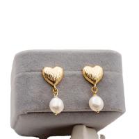 Freshwater Pearl Brass Earring, with Freshwater Pearl, real gold plated, fashion jewelry & for woman, two different colored [