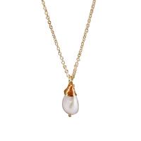 Natural Freshwater Pearl Necklace, Titanium Steel, with Freshwater Pearl, with 5.5cm extender chain, real gold plated, fashion jewelry & for woman, two different colored cm 
