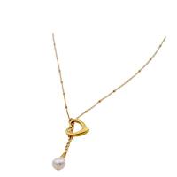 Natural Freshwater Pearl Necklace, Titanium Steel, with Freshwater Pearl, with 5.5cm extender chain, real gold plated, fashion jewelry & for woman, two different colored cm [