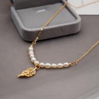 Natural Freshwater Pearl Necklace, Titanium Steel, with Freshwater Pearl, with 5cm extender chain, real gold plated, fashion jewelry & for woman, two different colored cm 