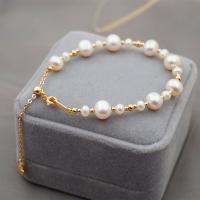Cultured Freshwater Pearl Brass Bracelet, with Freshwater Pearl, real gold plated, fashion jewelry & for woman, two different colored cm [