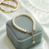 bracelet en laiton de perle d'eau douce cultivée, avec perle d'eau douce cultivée, Placage de couleur d'or, bijoux de mode & pour femme, deux couleurs différentes cm, Vendu par brin[