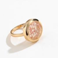 Brass Finger Ring, with Resin, polished & for woman, gold 