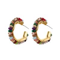 Gemstone Stud Earring, Piedra natural, con metal, chapado en color dorado, Joyería & para mujer, 30x30mm, Vendido por Par