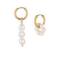 Asymmetric Earrings, Titanium Steel, with Freshwater Pearl, real gold plated, fashion jewelry & for woman  [